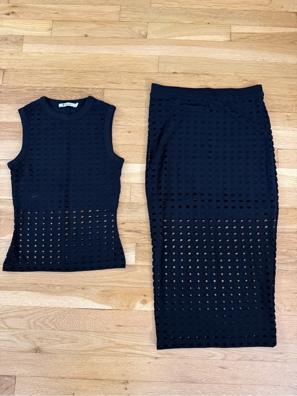 T by Alexander Wang Black Eyelet Knit Tank & Midi Set